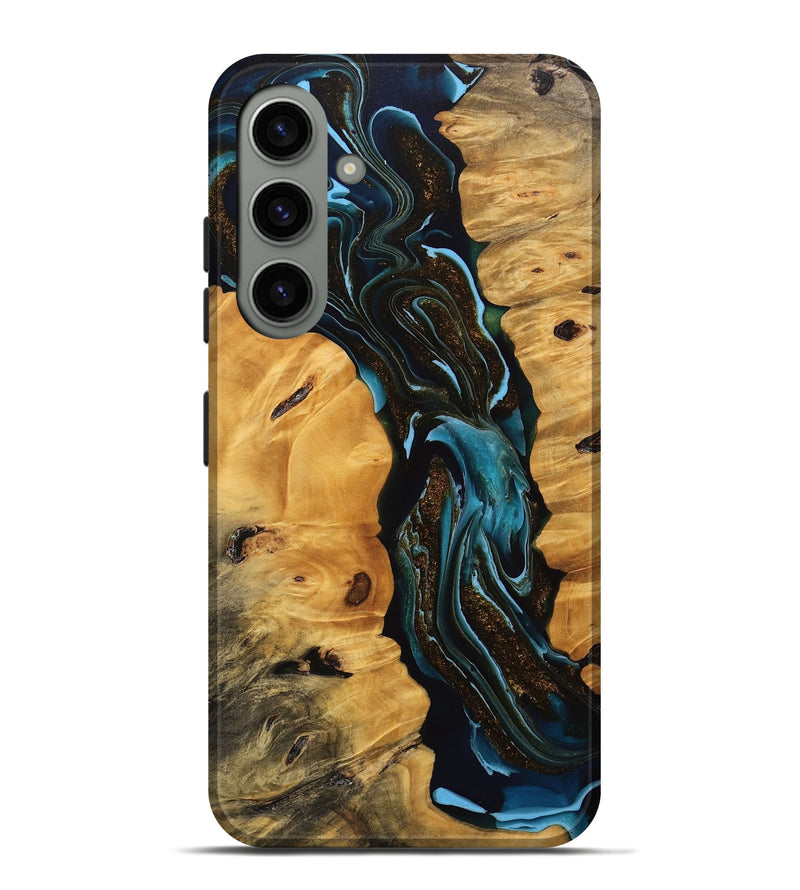 Galaxy S24 Plus Wood Live Edge Phone Case - Cooper (Teal & Gold, 745717)