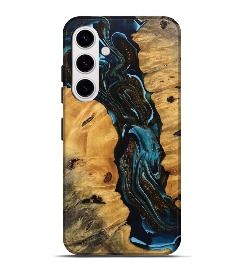 Galaxy S25 Plus Wood Live Edge Phone Case - Cooper (Teal & Gold, 745717)