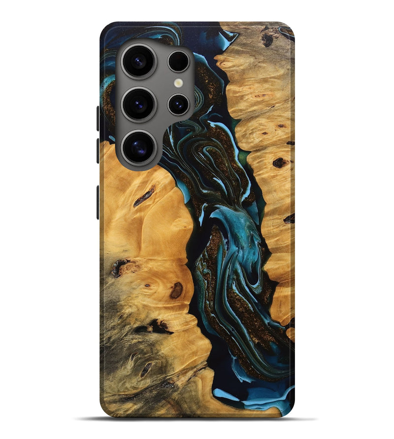 Galaxy S25 Ultra Wood Live Edge Phone Case - Cooper (Teal & Gold, 745717)