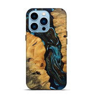 iPhone 14 Pro Wood Live Edge Phone Case - Cooper (Teal & Gold, 745717)