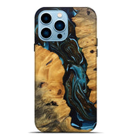 iPhone 14 Pro Max Wood Live Edge Phone Case - Cooper (Teal & Gold, 745717)