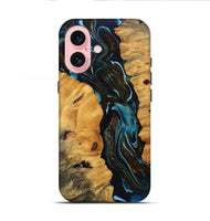 iPhone 16 Wood Live Edge Phone Case - Cooper (Teal & Gold, 745717)