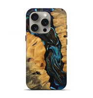 iPhone 16 Pro Wood Live Edge Phone Case - Cooper (Teal & Gold, 745717)