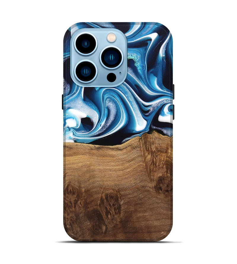 iPhone 14 Pro Wood Live Edge Phone Case - Ayah (Blue, 745719)