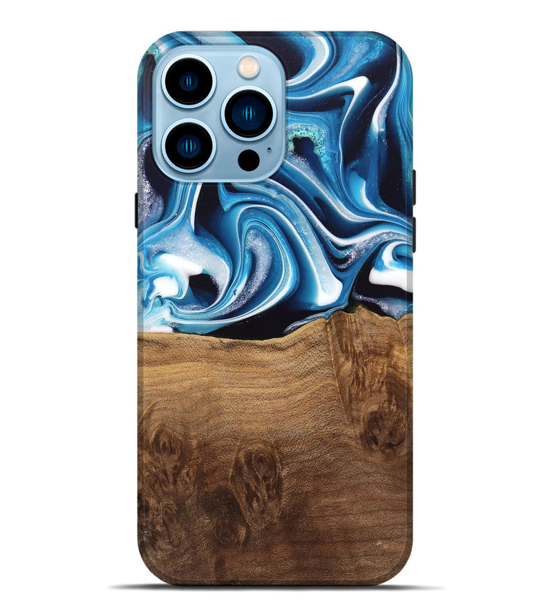 iPhone 14 Pro Max Wood Live Edge Phone Case - Ayah (Blue, 745719)