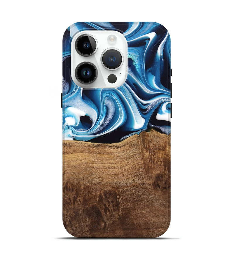 iPhone 15 Pro Wood Live Edge Phone Case - Ayah (Blue, 745719)