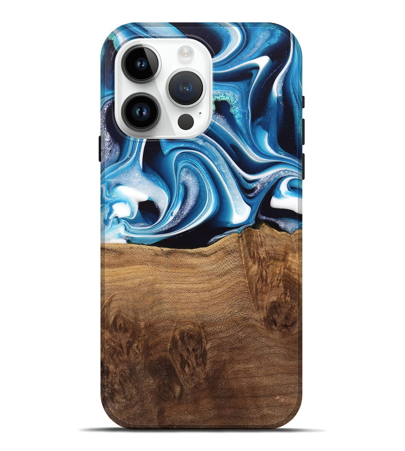 iPhone 15 Pro Max Wood Live Edge Phone Case - Ayah (Blue, 745719)