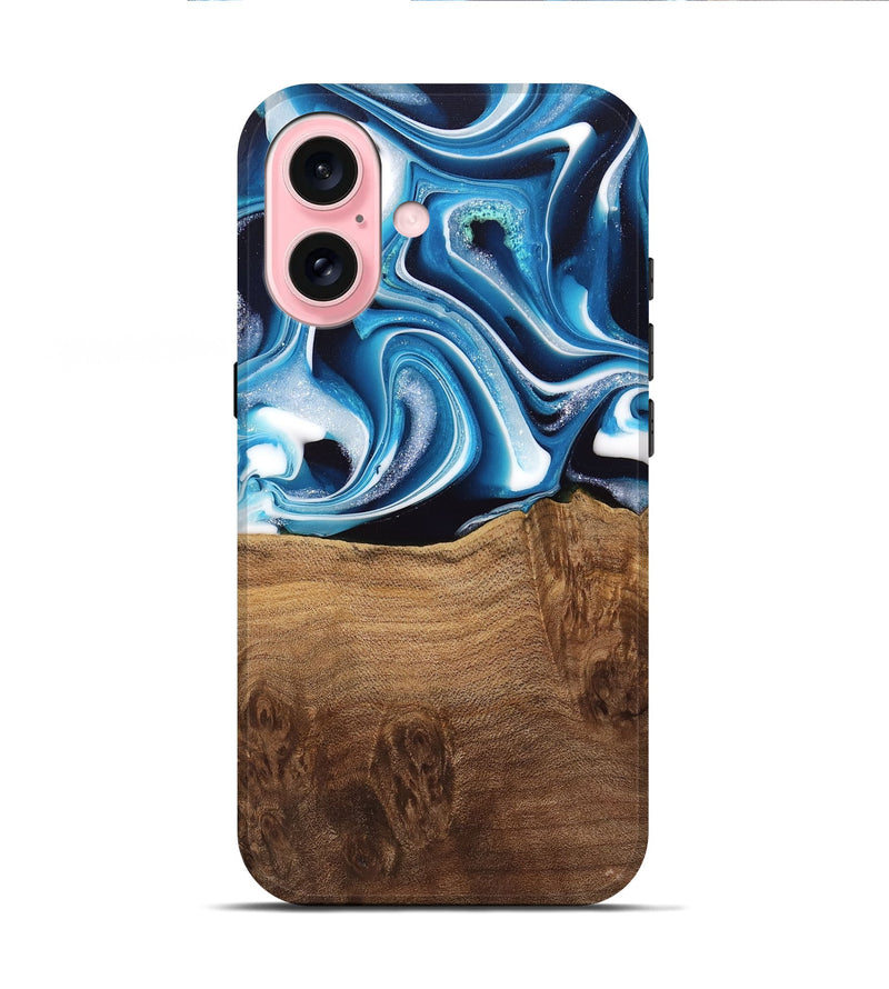 iPhone 16 Wood Live Edge Phone Case - Ayah (Blue, 745719)