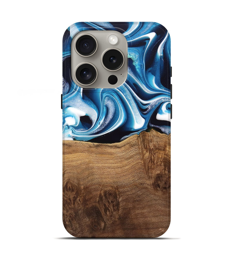 iPhone 16 Pro Wood Live Edge Phone Case - Ayah (Blue, 745719)