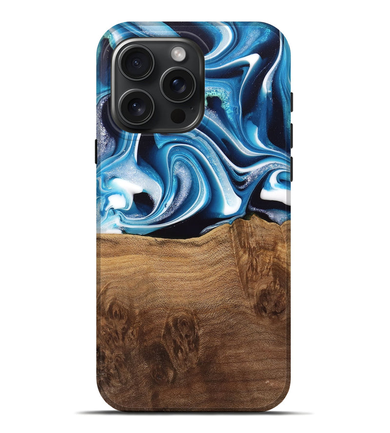 iPhone 16 Pro Max Wood Live Edge Phone Case - Ayah (Blue, 745719)