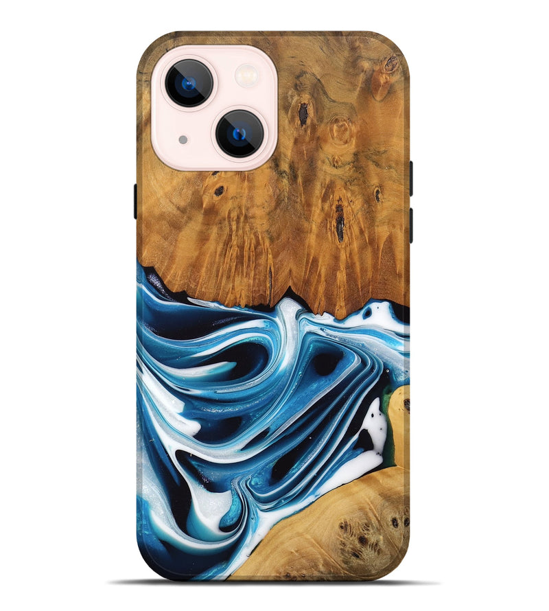 iPhone 14 Plus Wood Live Edge Phone Case - Delia (Blue, 745721)