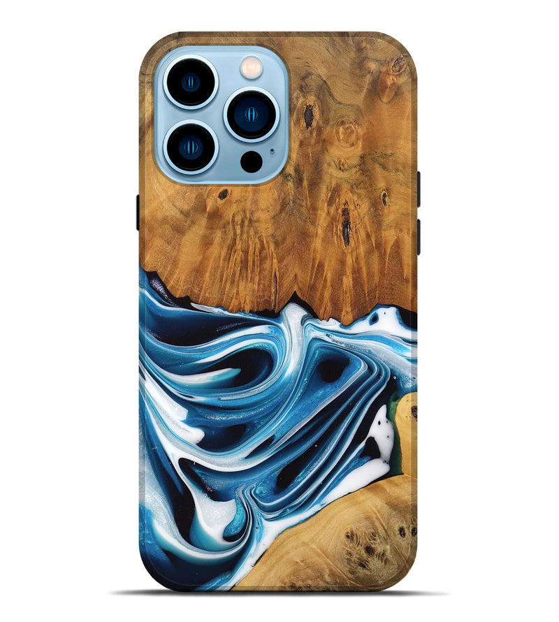 iPhone 14 Pro Max Wood Live Edge Phone Case - Delia (Blue, 745721)