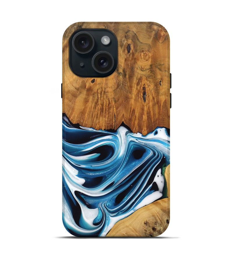 iPhone 15 Wood Live Edge Phone Case - Delia (Blue, 745721)