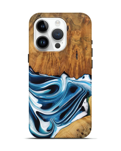 iPhone 15 Pro Wood Live Edge Phone Case - Delia (Blue, 745721)