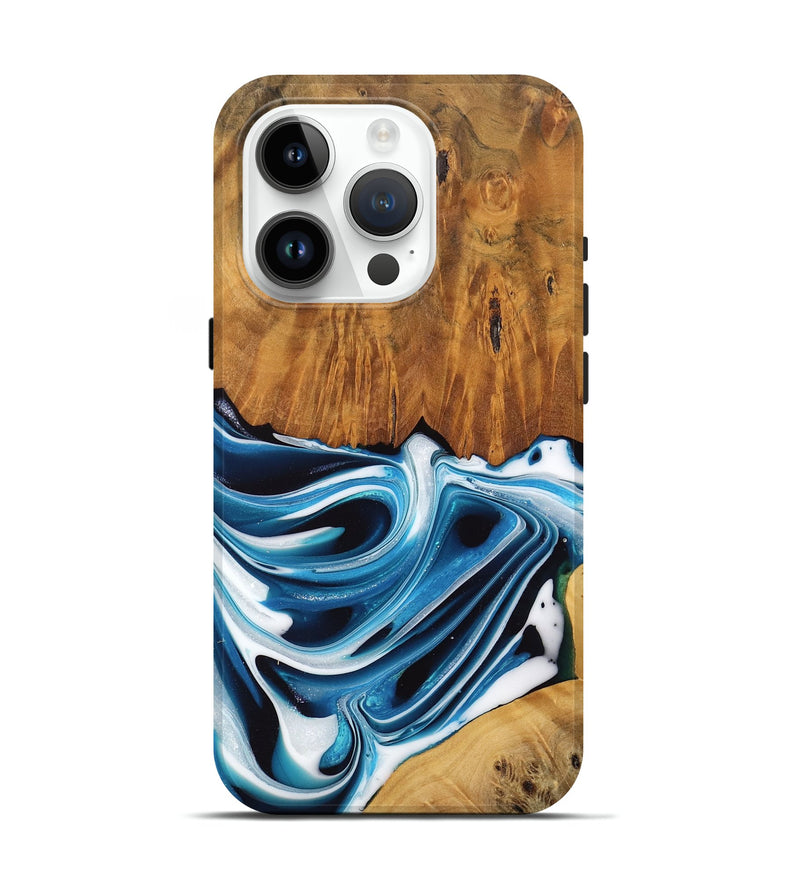 iPhone 15 Pro Wood Live Edge Phone Case - Delia (Blue, 745721)