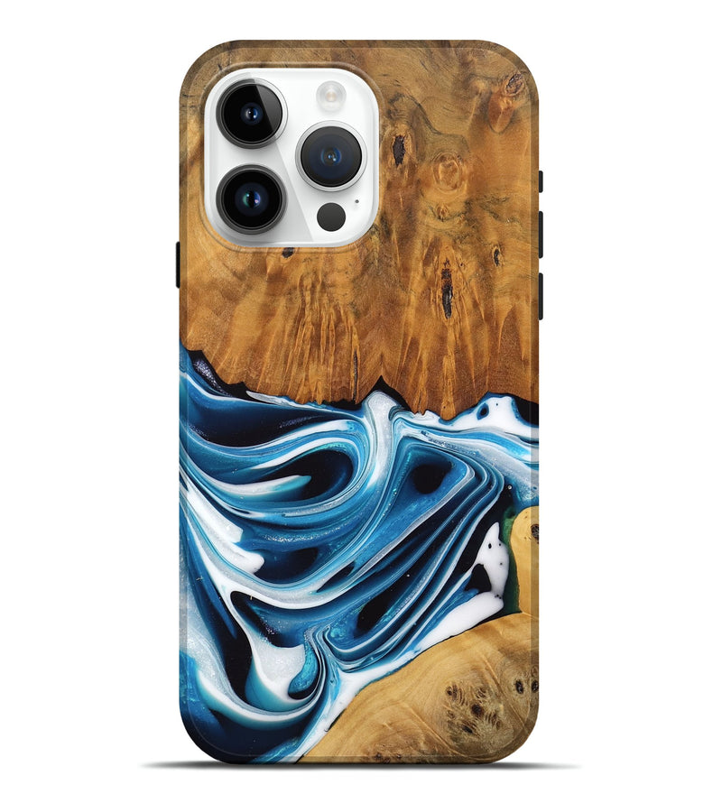 iPhone 15 Pro Max Wood Live Edge Phone Case - Delia (Blue, 745721)