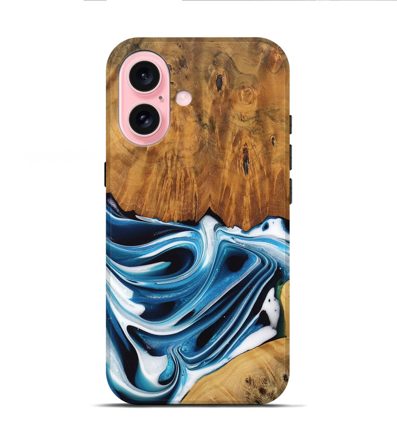 iPhone 16 Wood Live Edge Phone Case - Delia (Blue, 745721)