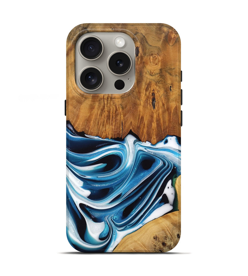 iPhone 16 Pro Wood Live Edge Phone Case - Delia (Blue, 745721)