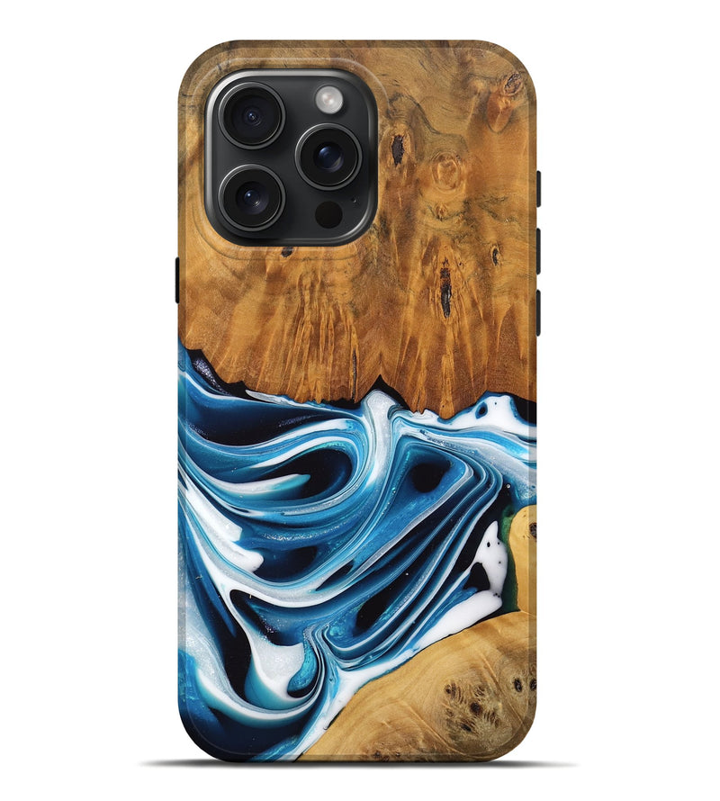 iPhone 16 Pro Max Wood Live Edge Phone Case - Delia (Blue, 745721)