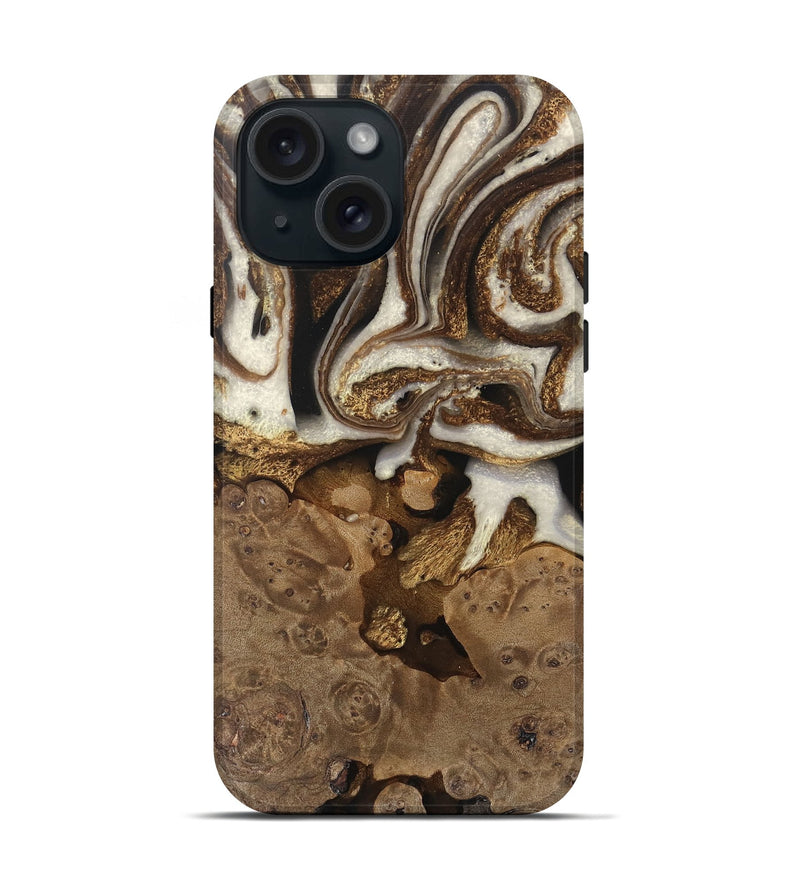 iPhone 15 Wood Live Edge Phone Case - Albert (Black & White, 745724)