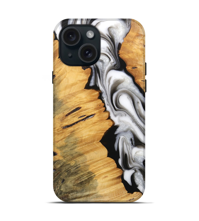 iPhone 15 Wood Live Edge Phone Case - Harlem (Black & White, 745726)