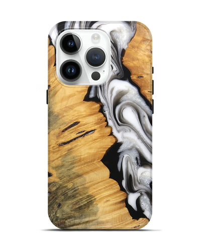 iPhone 15 Pro Wood Live Edge Phone Case - Harlem (Black & White, 745726)