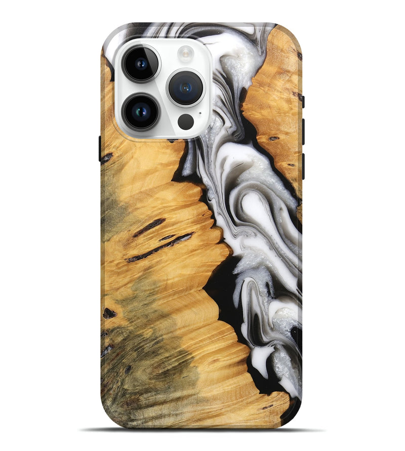 iPhone 15 Pro Max Wood Live Edge Phone Case - Harlem (Black & White, 745726)