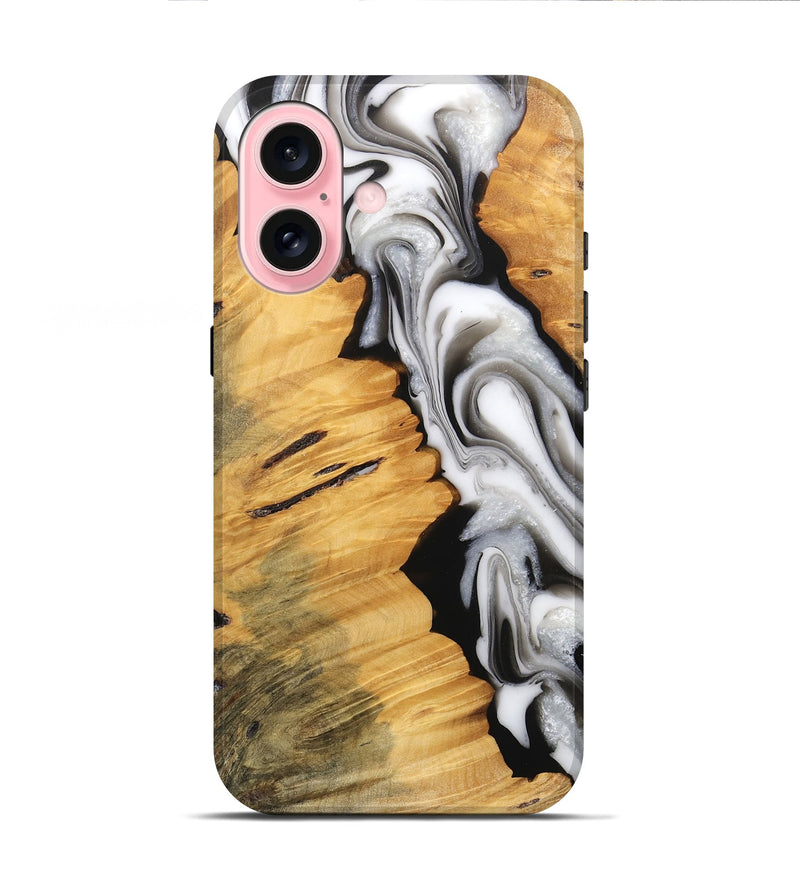 iPhone 16 Wood Live Edge Phone Case - Harlem (Black & White, 745726)