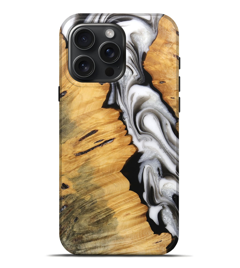 iPhone 16 Pro Max Wood Live Edge Phone Case - Harlem (Black & White, 745726)