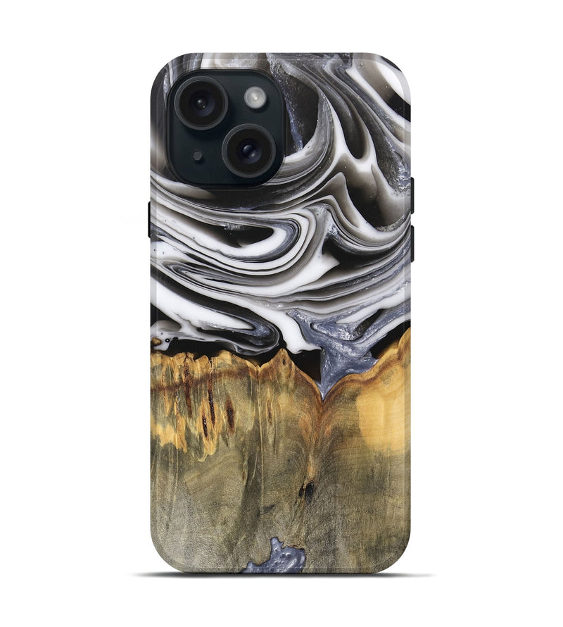 iPhone 15 Wood Live Edge Phone Case - Emory (Black & White, 745727)