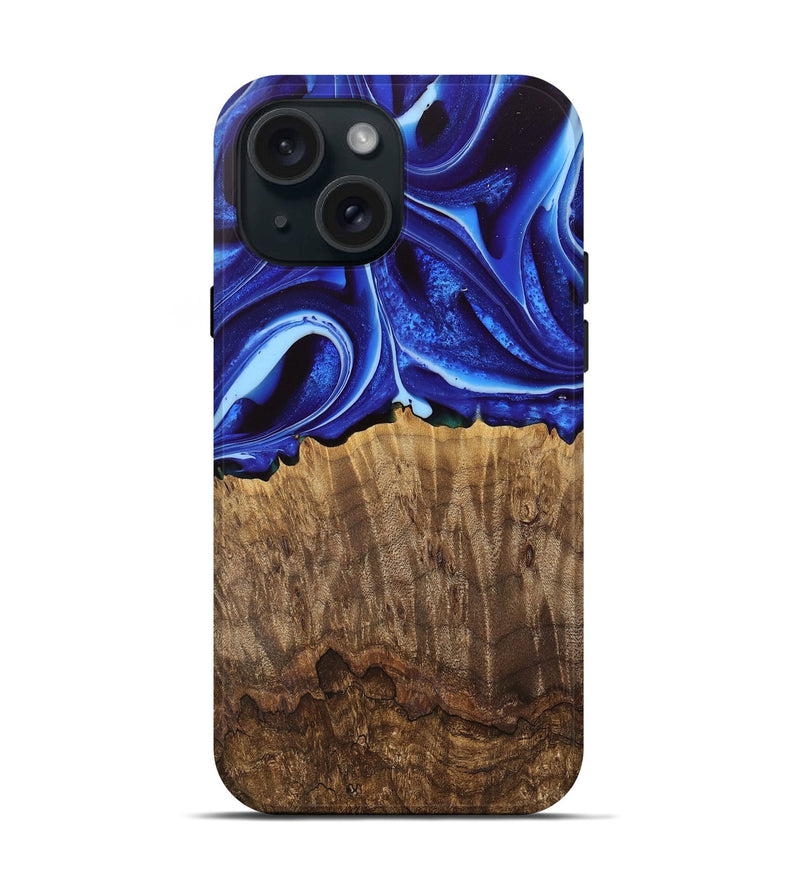 iPhone 15 Wood Live Edge Phone Case - Koa (Blue, 745728)