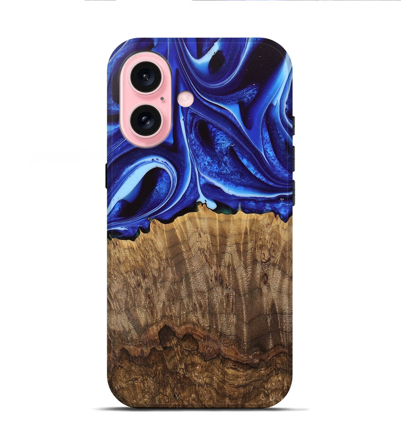 iPhone 16 Wood Live Edge Phone Case - Koa (Blue, 745728)