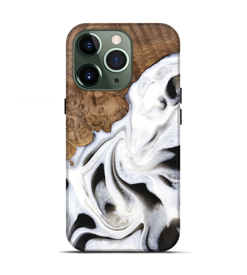 iPhone 13 Pro Wood Live Edge Phone Case - Cindy (Black & White, 745735)