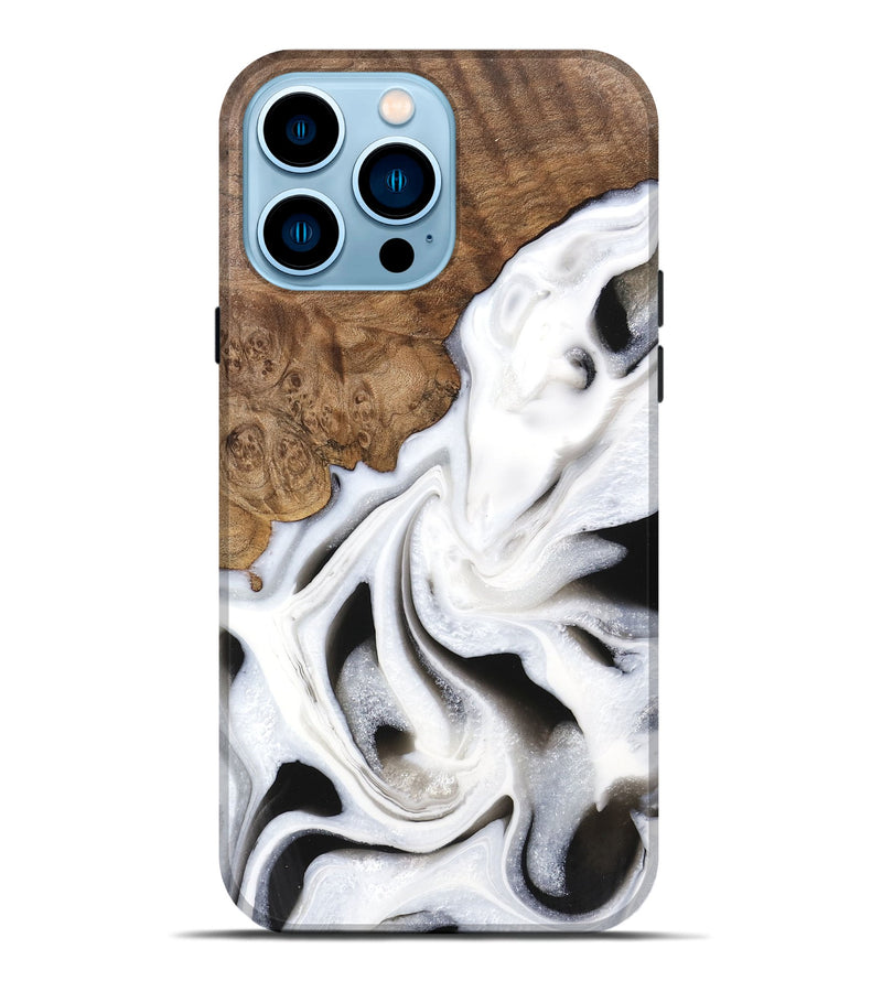 iPhone 14 Pro Max Wood Live Edge Phone Case - Cindy (Black & White, 745735)