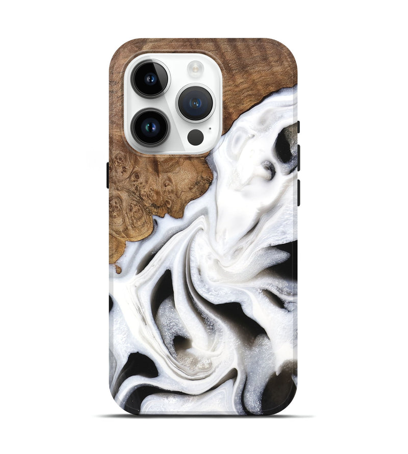 iPhone 15 Pro Wood Live Edge Phone Case - Cindy (Black & White, 745735)