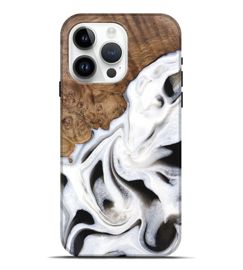 iPhone 15 Pro Max Wood Live Edge Phone Case - Cindy (Black & White, 745735)