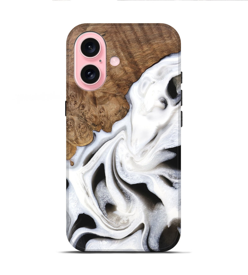 iPhone 16 Wood Live Edge Phone Case - Cindy (Black & White, 745735)