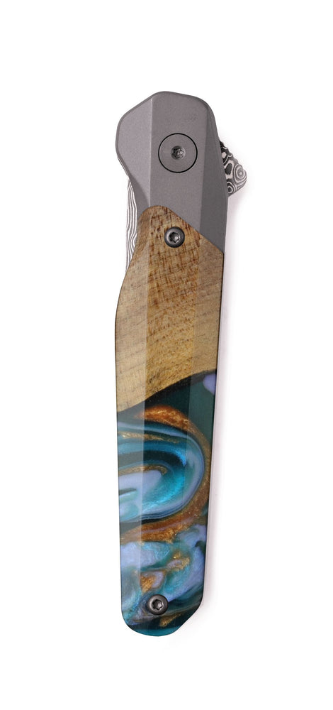 Live Edge Wood Pocket Knife - Kathryn (Teal & Gold, 745740)