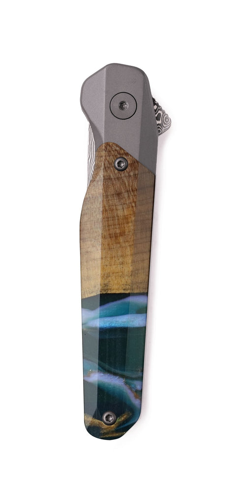 Live Edge Wood Pocket Knife - Bobbie (Teal & Gold, 745742)