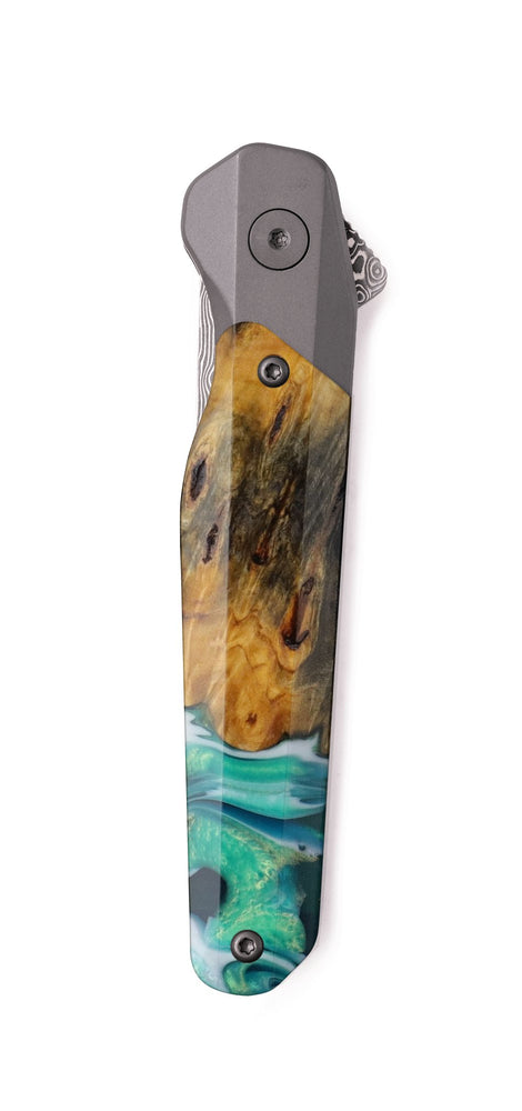 Live Edge Wood Pocket Knife - Bonnie (Teal & Gold, 745747)