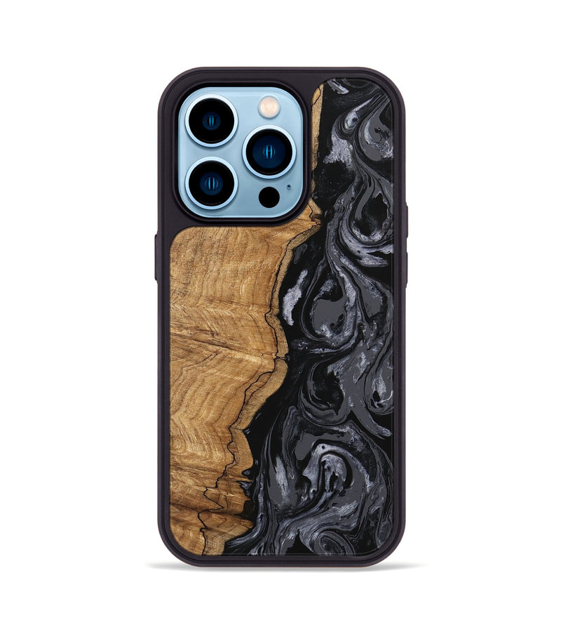 iPhone 14 Pro Wood Phone Case - Crissy (Black & White, 745757)