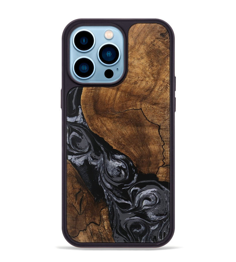 iPhone 14 Pro Max Wood Phone Case - Elouise (Black & White, 745758)