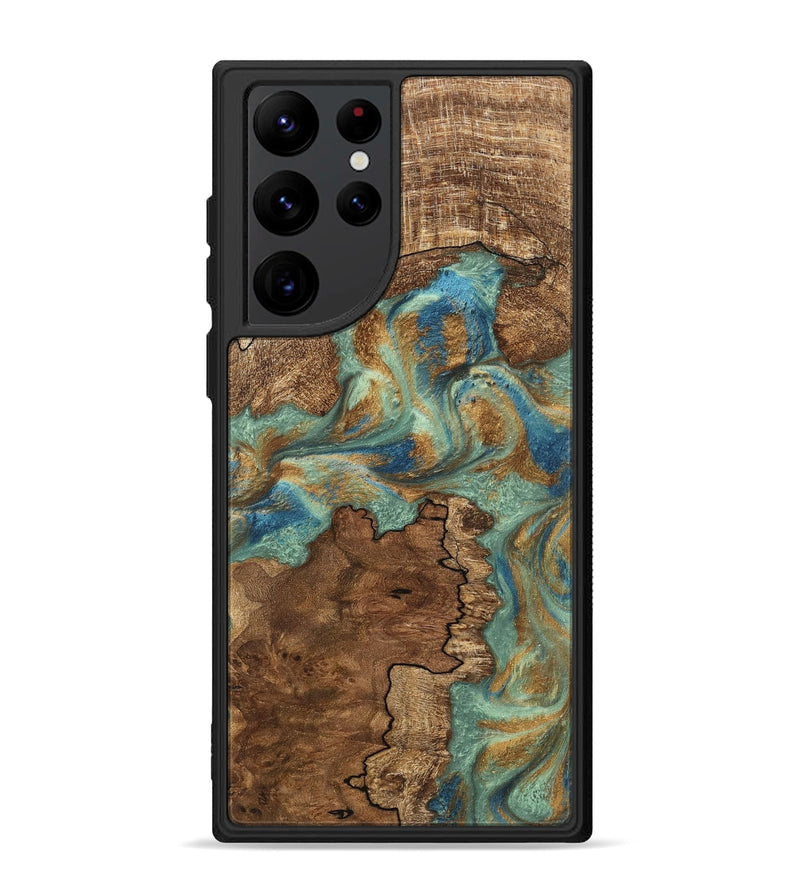 Galaxy S22 Ultra Wood Phone Case - Halley (Teal & Gold, 745770)