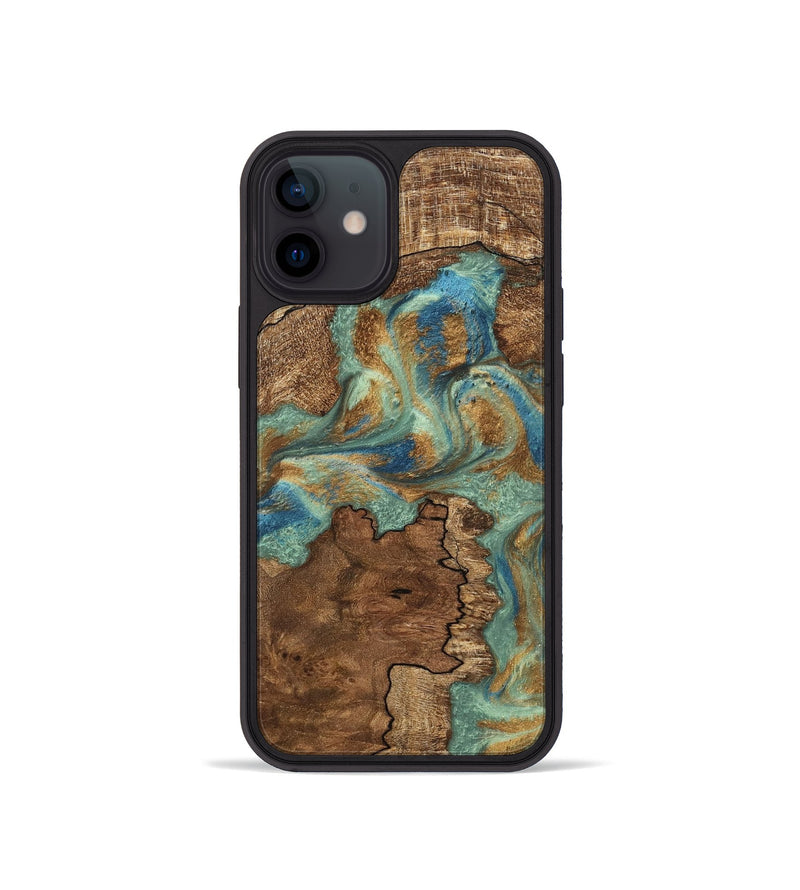 iPhone 12 mini Wood Phone Case - Halley (Teal & Gold, 745770)