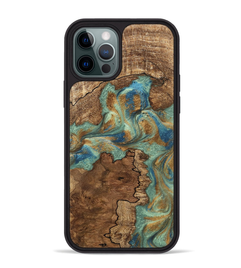 iPhone 12 Pro Max Wood Phone Case - Halley (Teal & Gold, 745770)