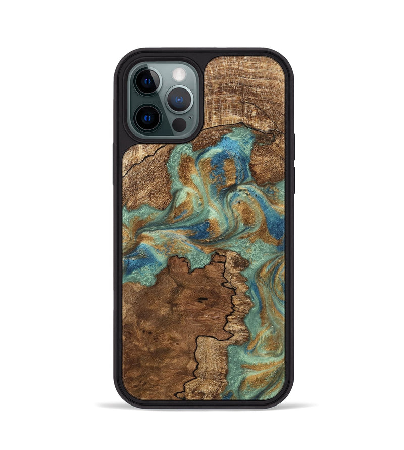 iPhone 12 Pro Wood Phone Case - Halley (Teal & Gold, 745770)