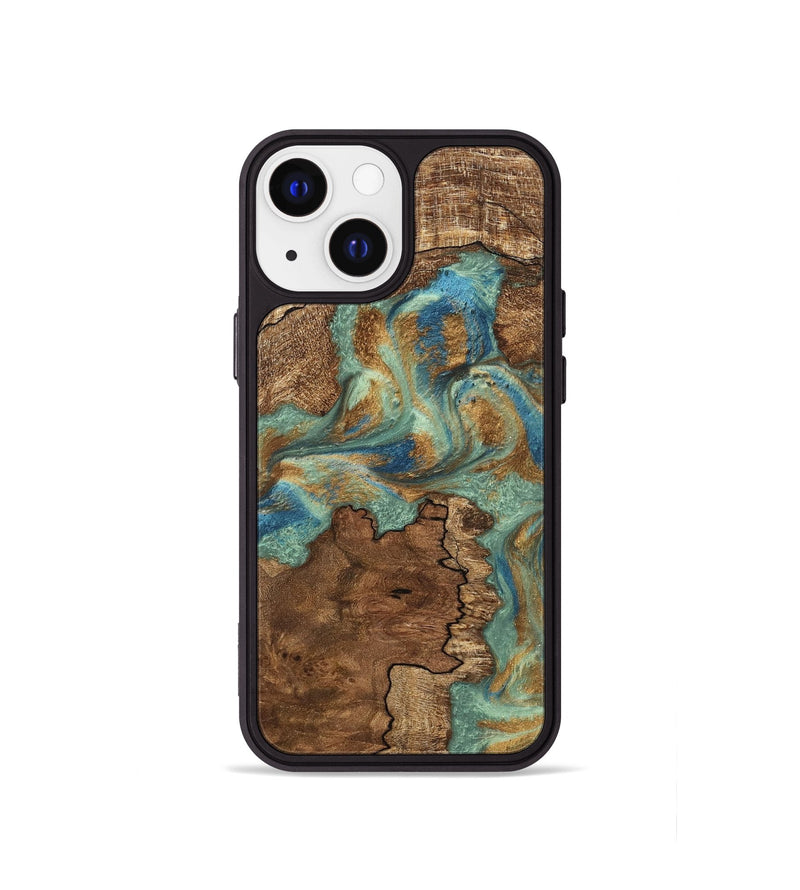 iPhone 13 mini Wood Phone Case - Halley (Teal & Gold, 745770)