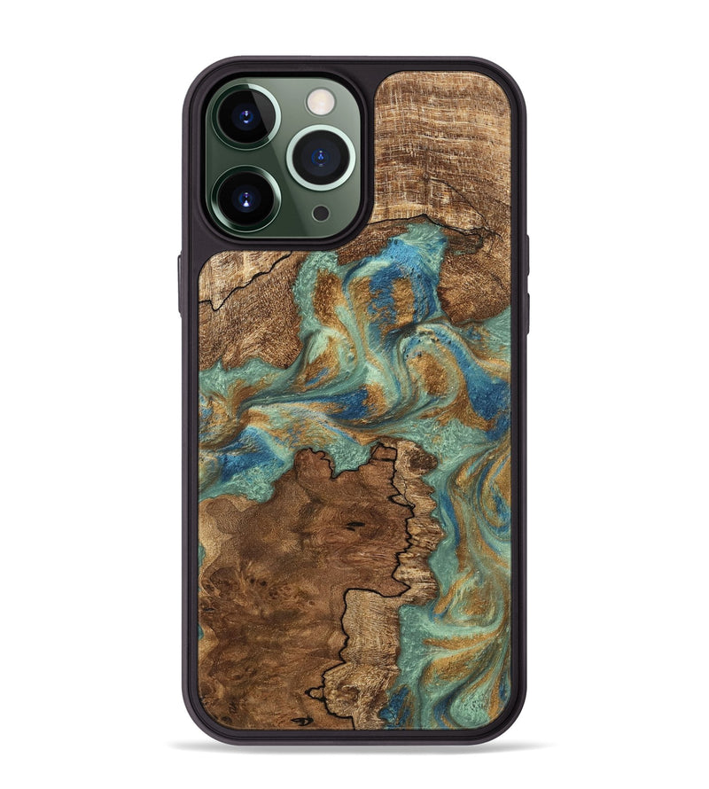 iPhone 13 Pro Max Wood Phone Case - Halley (Teal & Gold, 745770)