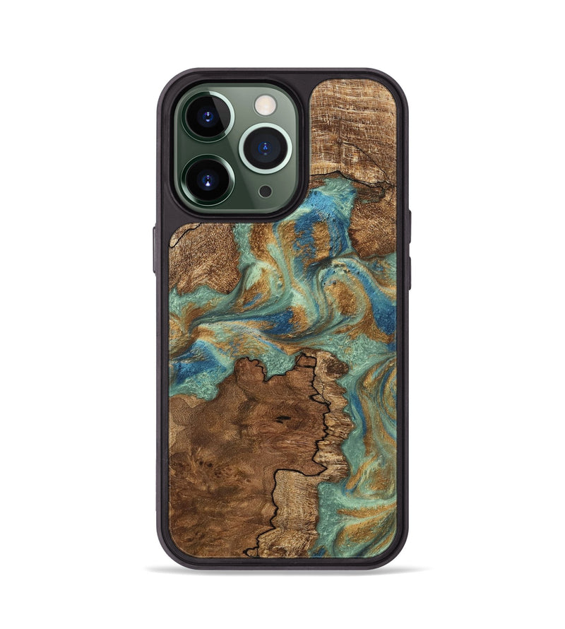 iPhone 13 Pro Wood Phone Case - Halley (Teal & Gold, 745770)