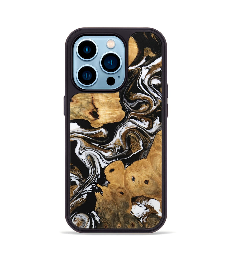 iPhone 14 Pro Wood Phone Case - Allyssa (Black & White, 745782)